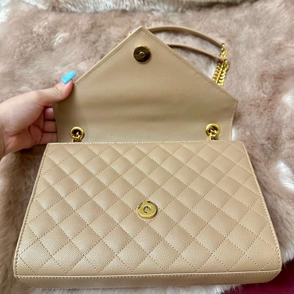 Yves Saint Laurent Envelope Medium Beige Tan Triquilt Shoulder Bag - Picture 7 of 16